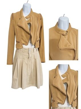 SHEIN Camel Faux Suede Cropped Moto Biker Jacket XS
